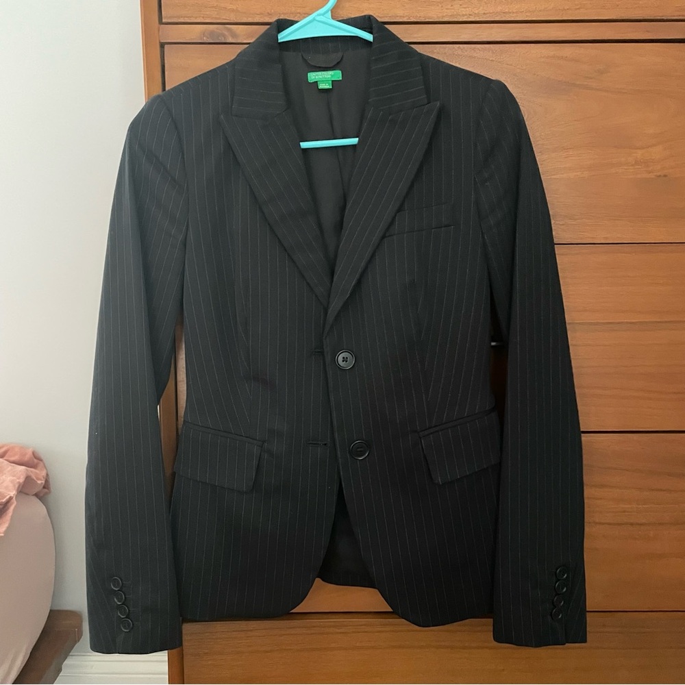 Black striped suit with a skirt